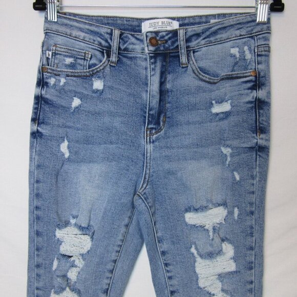 Judy Blue Jeans Distressed Light Blue Skinny Fit Ankle Raw Hem Denim Womens 27 - Picture 2 of 6